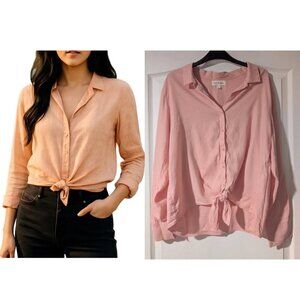 Cloth & Stone | Tie-front Button Down Shirt In Pink